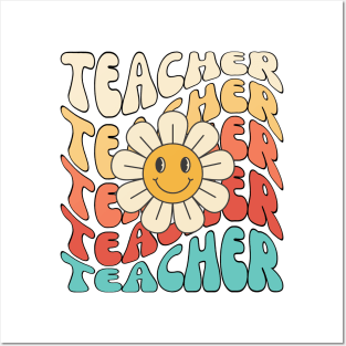 Retro Teacher Daisy Colorful - Elementary School Teacher Posters and Art